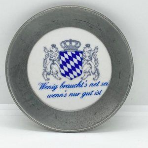 VINTAGE 1960s-1970S GERMAN SOUVENIR PLATE FRAMED IN PEWTER—GREAT FOR COLLECTORS!